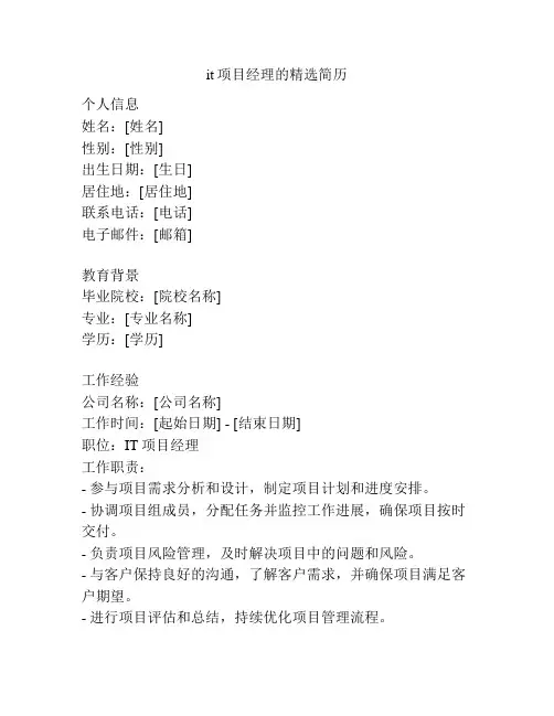 it项目经理的精选简历