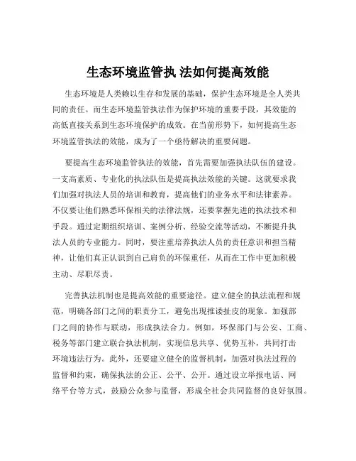 生态环境监管执 法如何提高效能