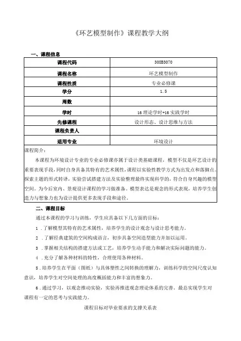 《环艺模型制作》课程教学大纲