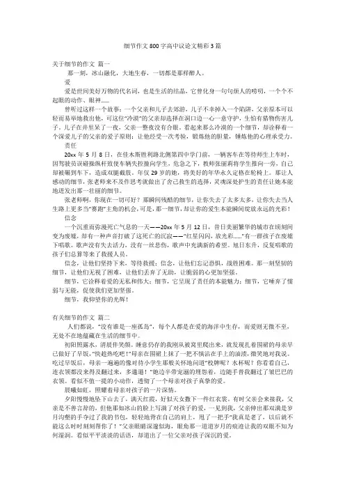 细节作文800字高中议论文精彩3篇
