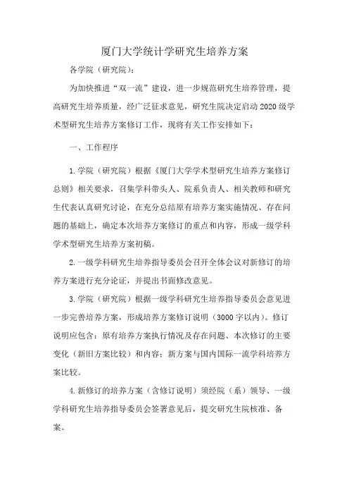厦门大学统计学研究生培养方案
