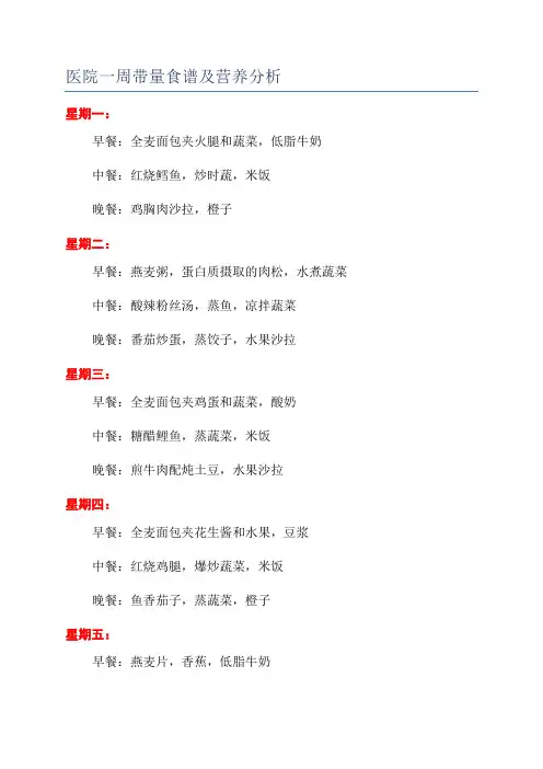 医院一周带量食谱及营养分析