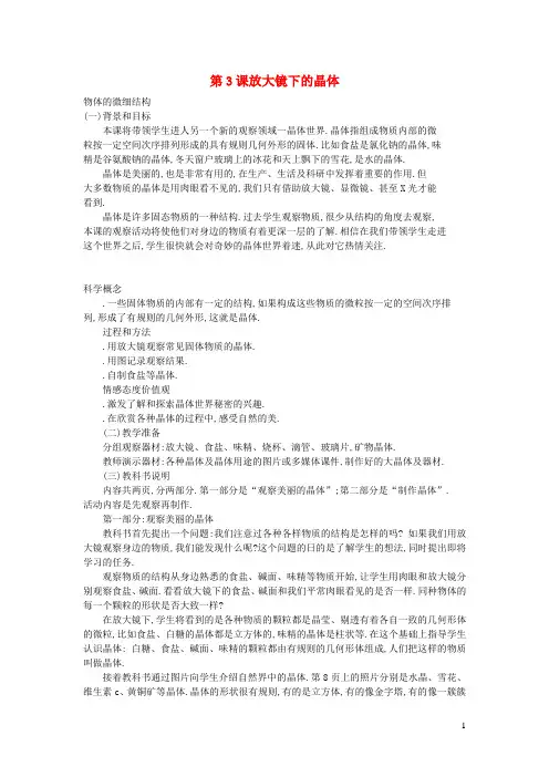 六年级科学下册第一单元微小世界第3课放大镜下的晶体教学资料教科版