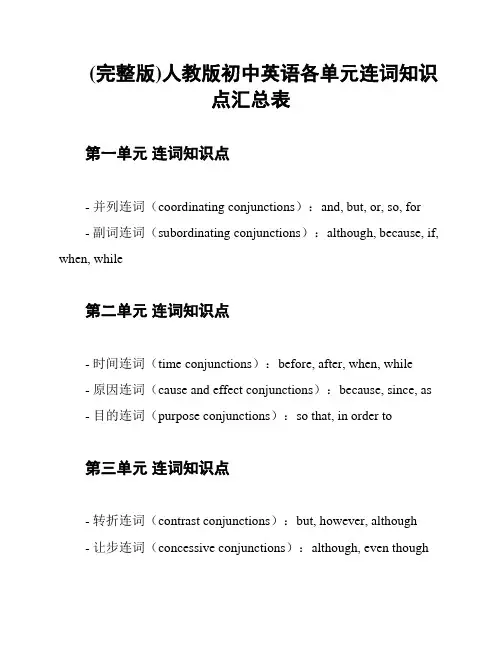 (完整版)人教版初中英语各单元连词知识点汇总表