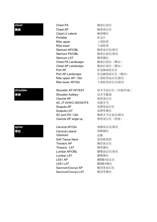 检查方法中英文对照