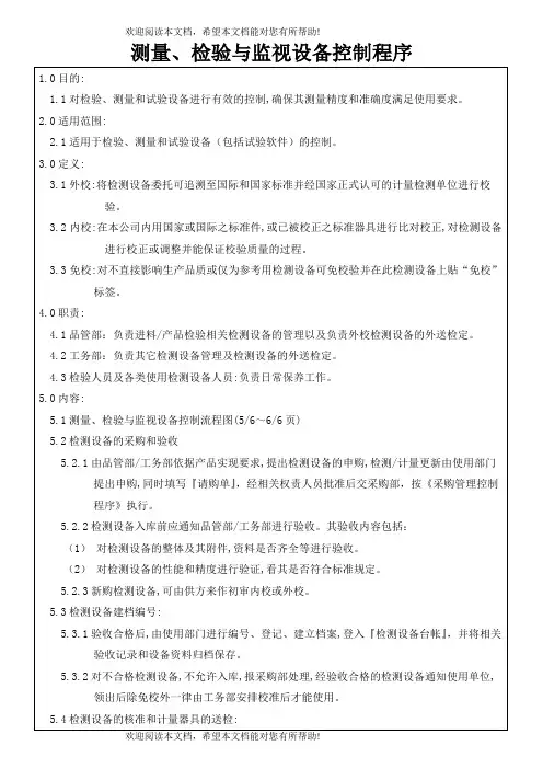 测量、检验与监视设备控制程序