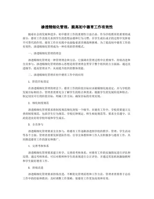 渗透精细化管理,提高初中德育工作有效性