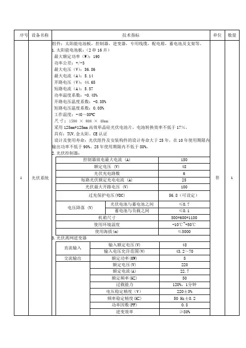 光伏系统招标参数