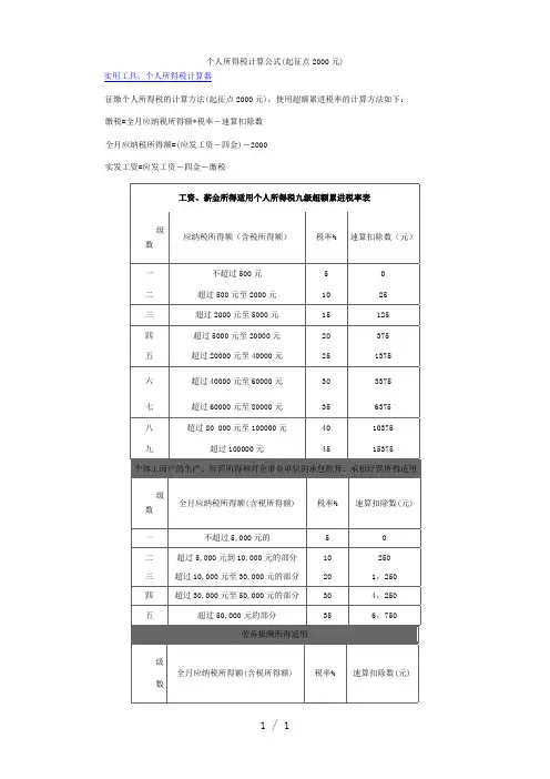 个人所得税计算公式