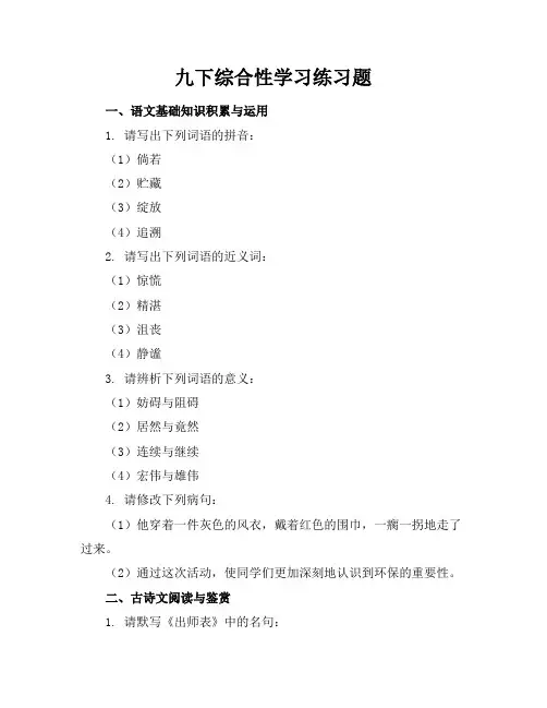 九下综合性学习练习题