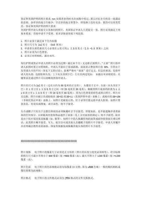 签证和美国护照的照片要求