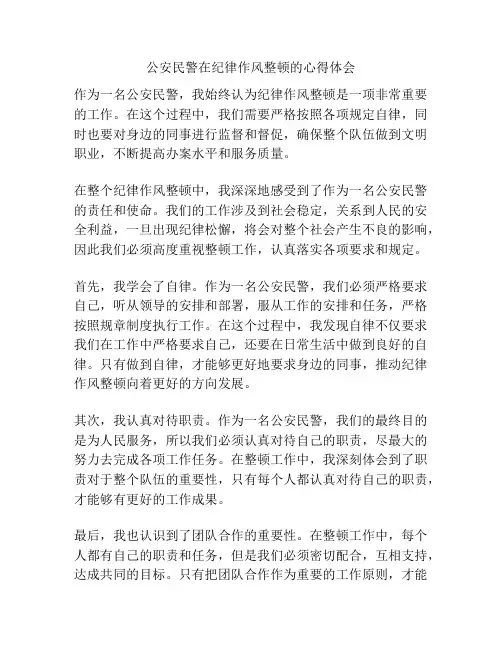 公安民警在纪律作风整顿的心得体会