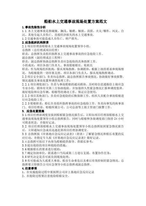 船舶水上交通事故现场处置方案范文