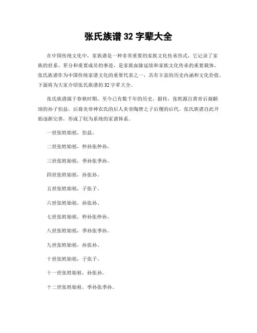 张氏族谱32字辈大全