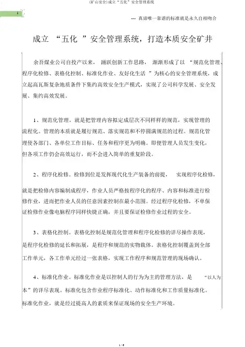 (矿山安全)构建“五化”安全管理体系