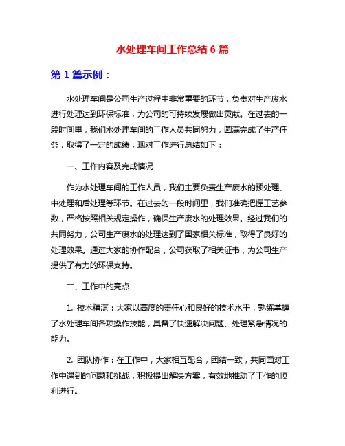 水处理车间工作总结6篇