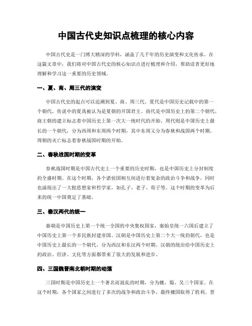 中国古代史知识点梳理的核心内容