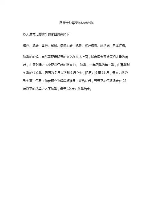 秋天十种常见的树叶名称