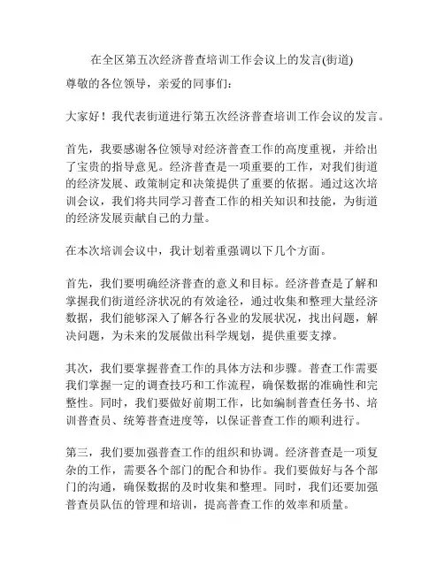 在全区第五次经济普查培训工作会议上的发言(街道)