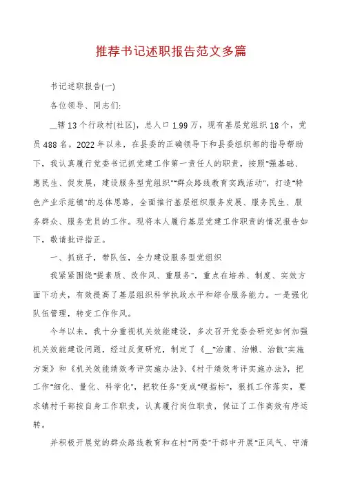 推荐书记述职报告范文多篇