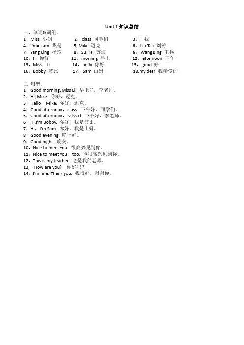 译林版英语三年级上册3AUnit1-8知识点总结大全 精心整理