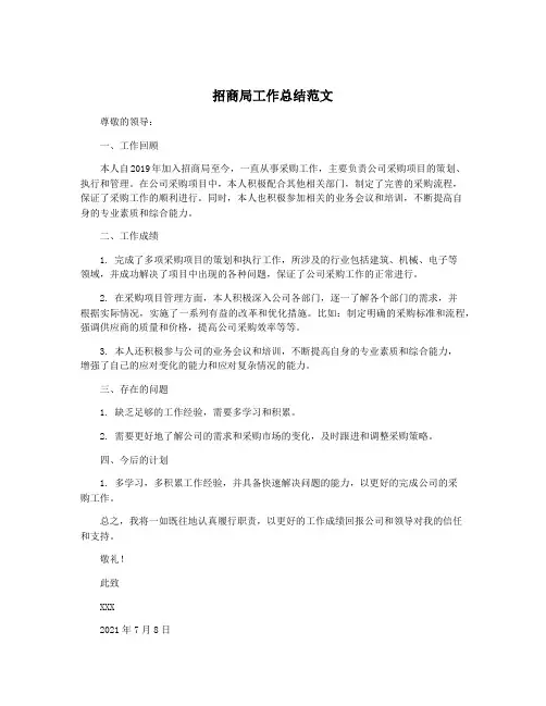 招商局工作总结范文