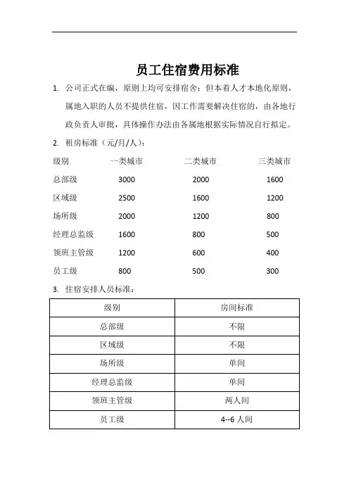 员工住宿费用标准