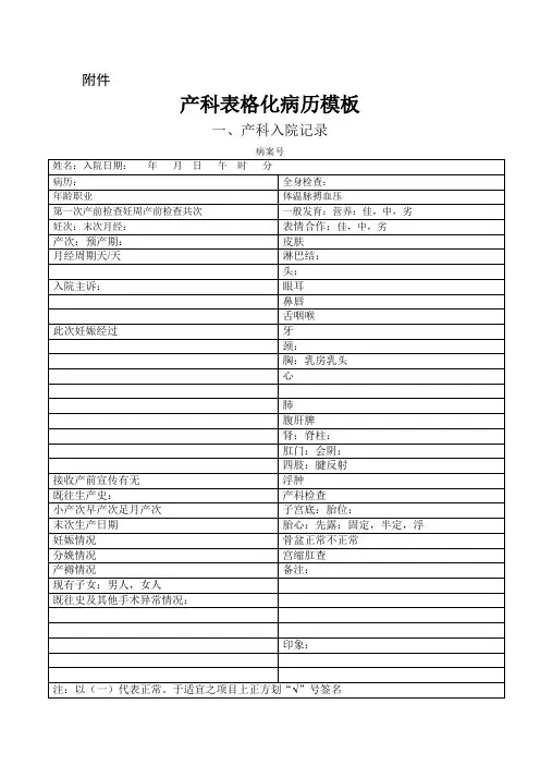 产科病历表格化模板