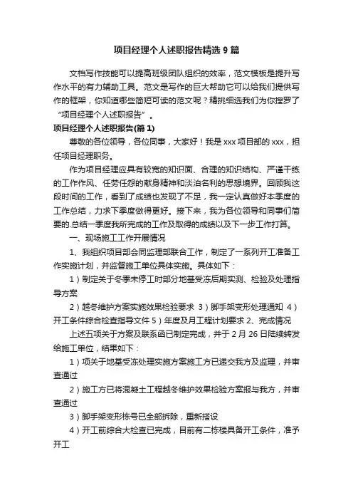 项目经理个人述职报告精选9篇