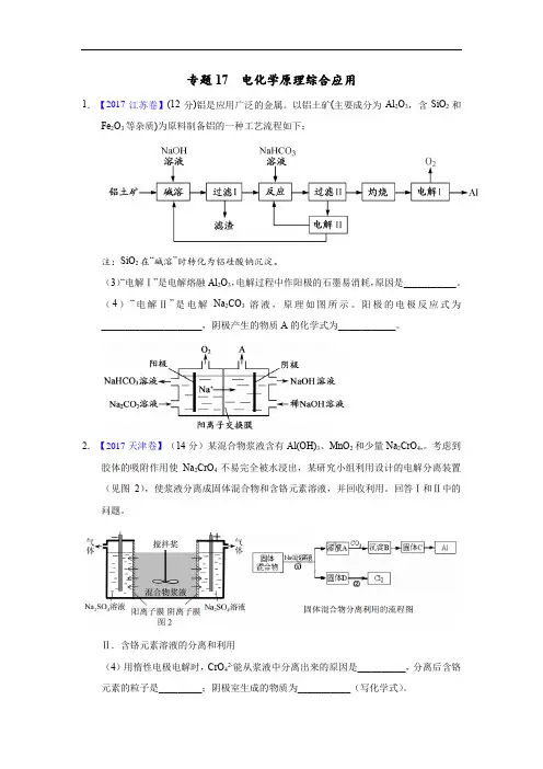 专题17 电化学原理综合应用—三年高考(2015-2017)化学真题分项版解析(原卷版)