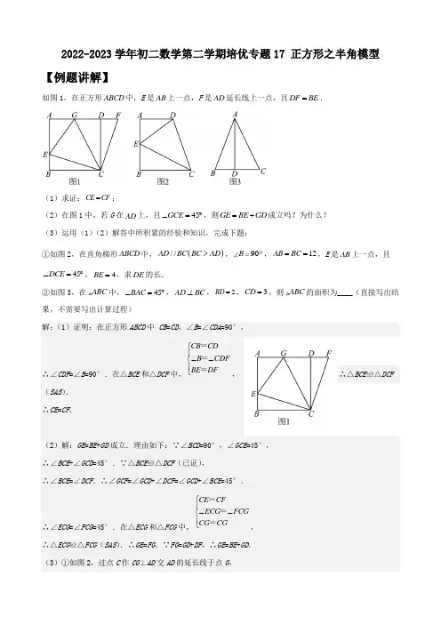 2022-2023学年初二数学第二学期培优专题17 正方形之半角模型