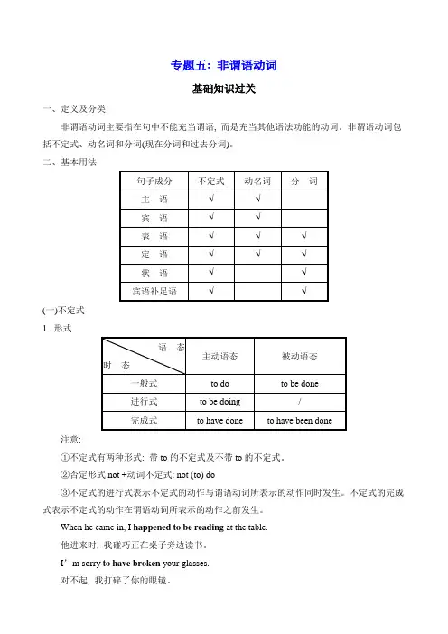 2020-2021学年湖南省高中英语学业水平考试复习学案：语法专题五 非谓语动词(高二合格性考试)