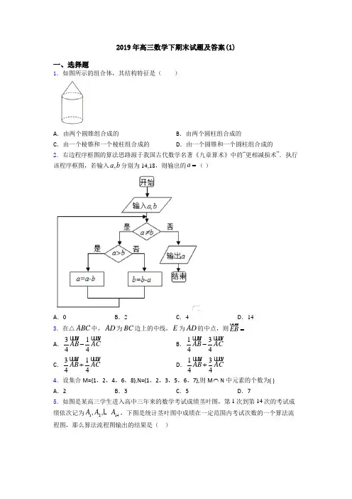 2019年高三数学下期末试题及答案(1)