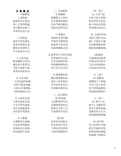2013年中西医结合执业医师方剂歌诀自编顺序版(参考七版方歌