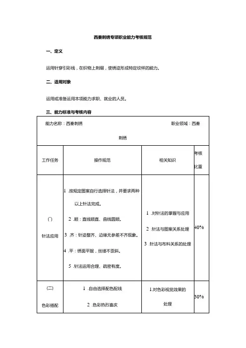 西秦刺绣专项职业能力考核规范