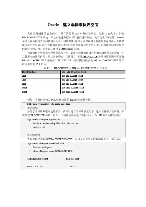 Oracle  建立非标准块表空间