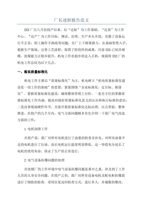 厂长述职报告范文