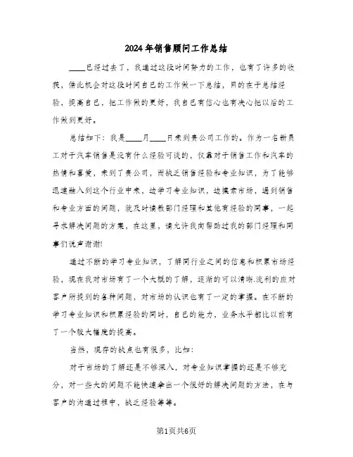 2024年销售顾问工作总结（3篇）