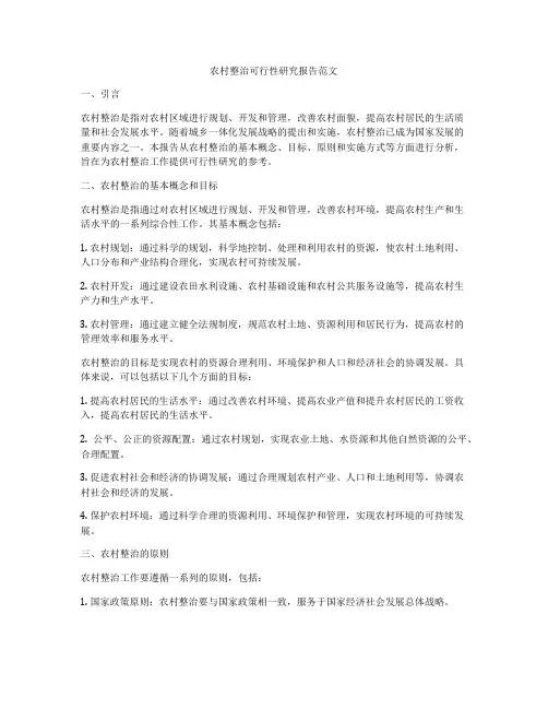 农村整治可行性研究报告范文