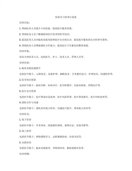 医院学习培训计划表