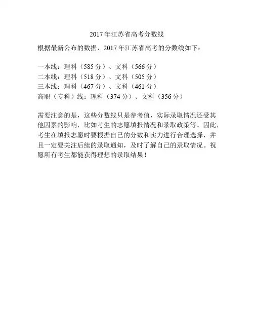 2017年江苏省高考分数线