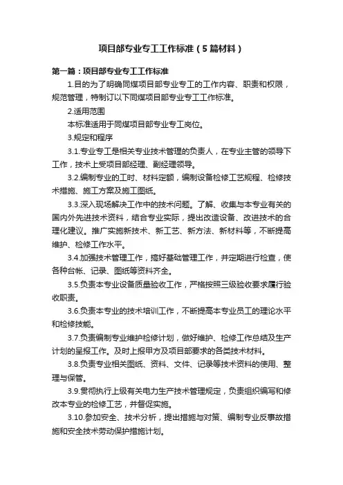 项目部专业专工工作标准（5篇材料）