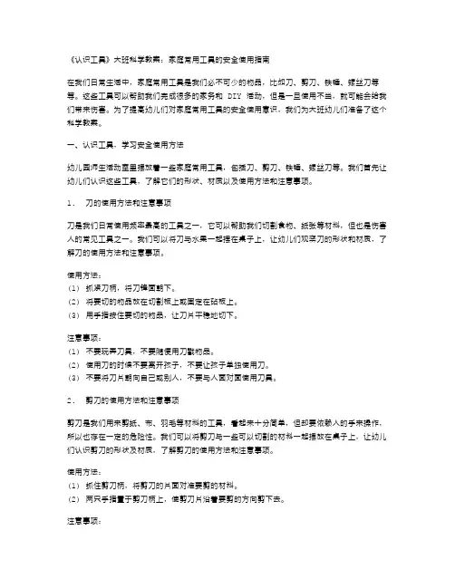 《认识工具》大班科学教案：家庭常用工具的安全使用指南