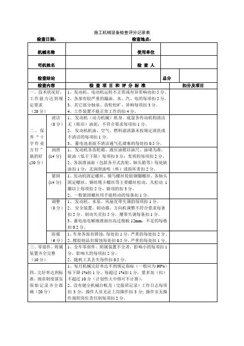 施工机械设备检查评分记录表