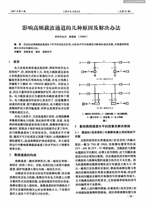 影响高频载波通道的几种原因及解决办法