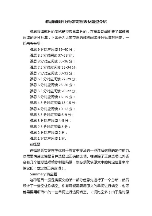 雅思阅读评分标准对照表及题型介绍