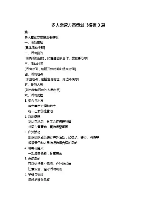多人露营方案策划书模板3篇