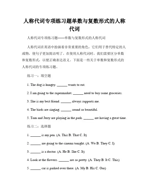 人称代词专项练习题单数与复数形式的人称代词