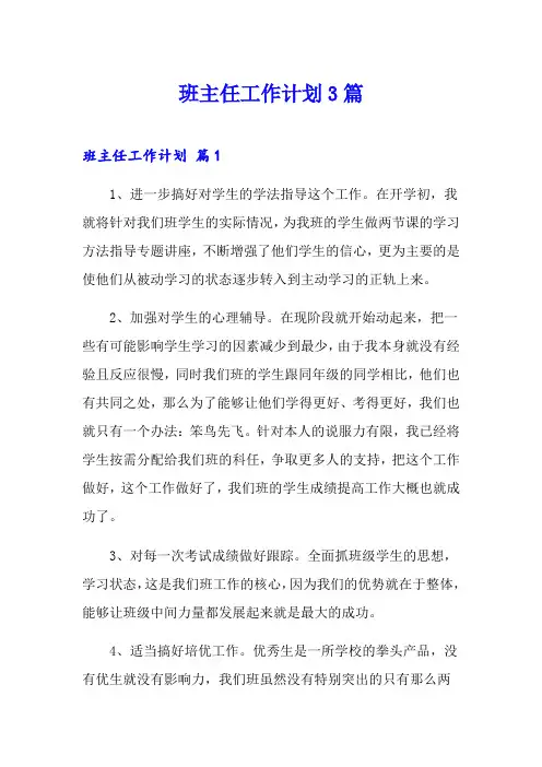 班主任工作计划3篇