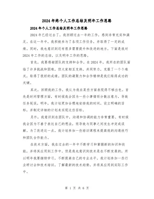 2024年终个人工作总结及明年工作思路（3篇）